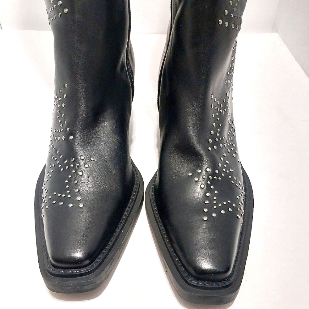 Nasty Gal Real Leather Star Studded Over The Knee Western Boots, NEW, Size 36 - Picture 9 of 14